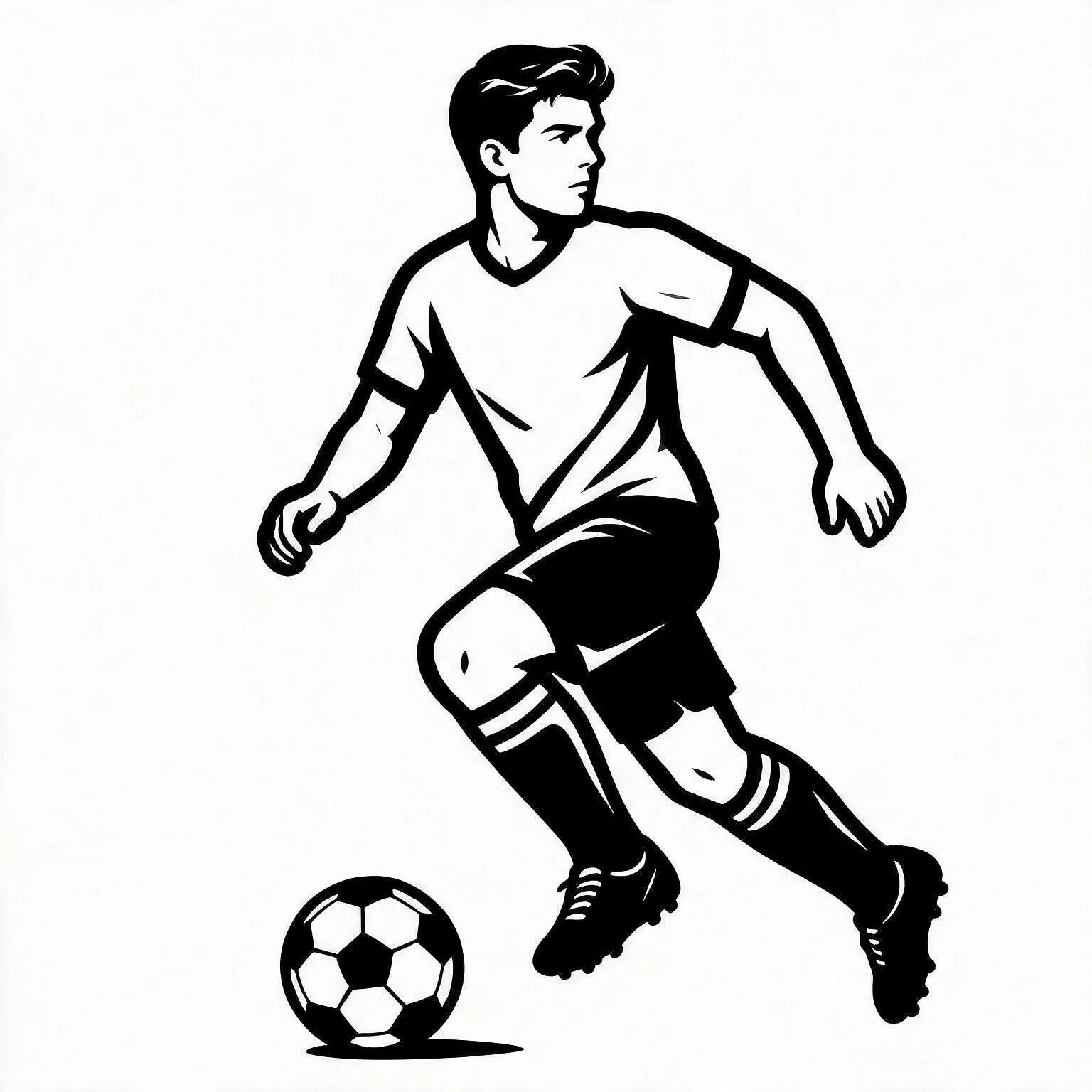 Bird’s-eye view of the pitch, with a player running toward the open space